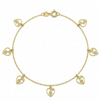 Gold bracelet with heart-shaped charms on a white background