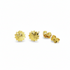 Pair of gold floral stud earrings with butterfly backs on white background
