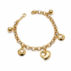 Gold bracelet with heart charm on a white background