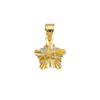 Gold pendant with a star-like design on a white background