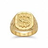 Gold ring with a dollar sign symbol on a white background