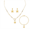Gold jewelry set with star-shaped charms on a white background