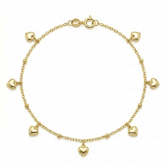 18k Gold Solid Heart Ball Anklet