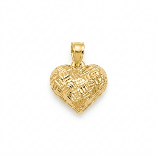 Gold heart-shaped pendant on a white background