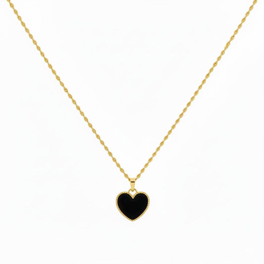 18K Real Gold Black Heart Necklace