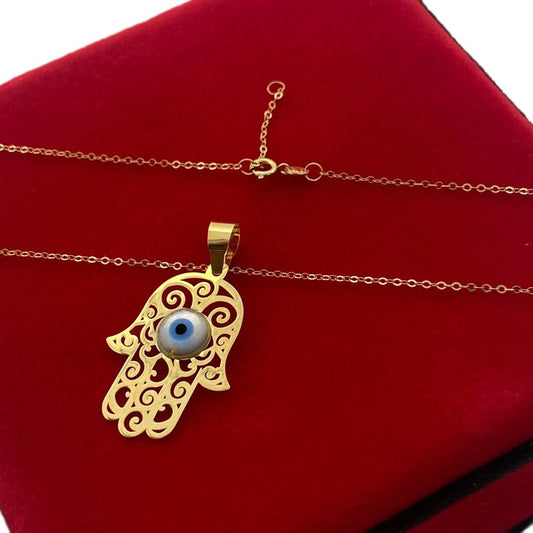 18K Real Gold Big Hamsa Hand Necklace - Embellish Gold