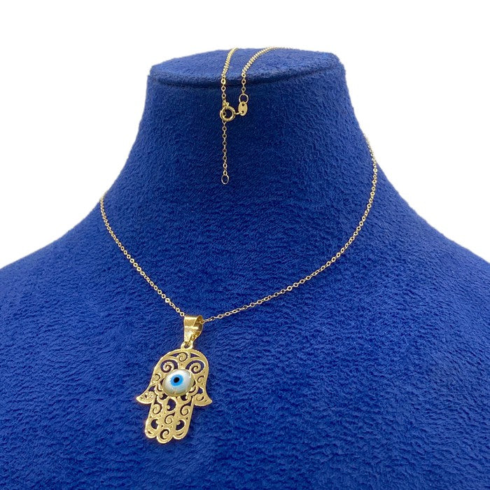 18K Real Gold Big Hamsa Hand Necklace - Embellish Gold