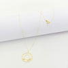 18K Real Gold 3 Stone Circle Necklace