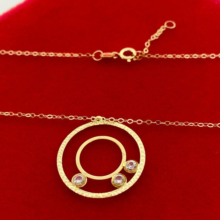 18K Real Gold 3 Stone Circle Necklace
