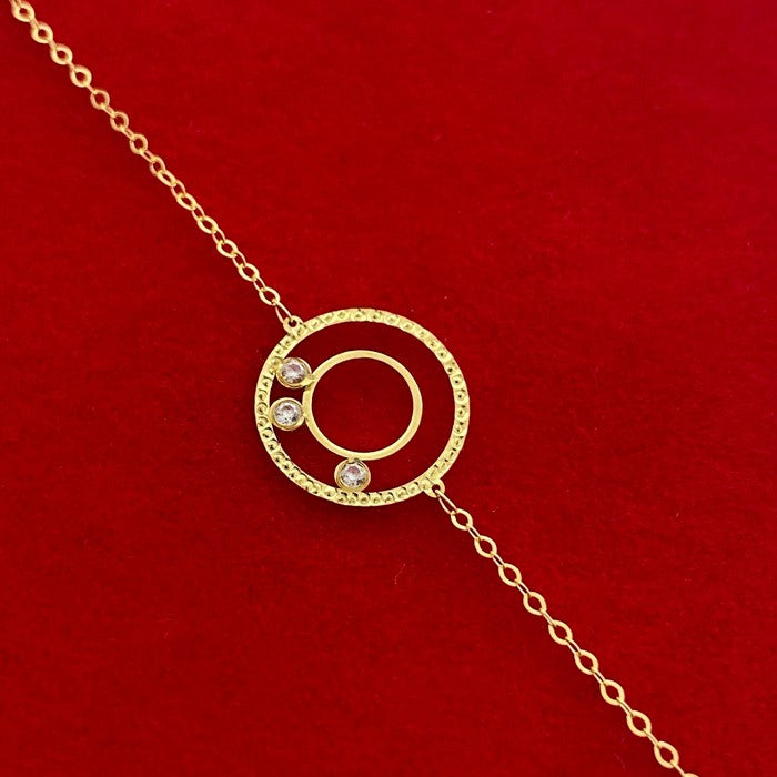 18K Real Gold 3 Stone Circle Bracelet