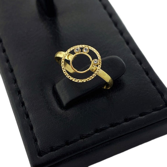 18K Real Gold 3 Stone Circle Ring