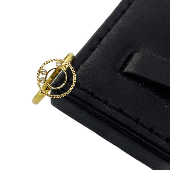 18K Real Gold 3 Stone Circle Ring