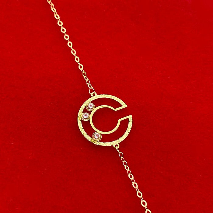 18K Real Gold 3 Stone Circle Cut Bracelet