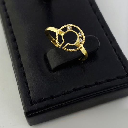 18K Real Gold 3 Stone Circle Cut Ring