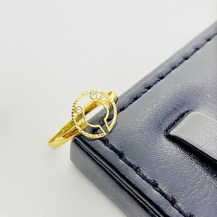 18K Real Gold 3 Stone Circle Cut Ring