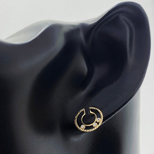 18K Real Gold 3 Stone Circle Cut Earrings