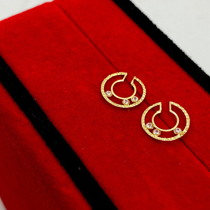 18K Real Gold 3 Stone Circle Cut Earrings