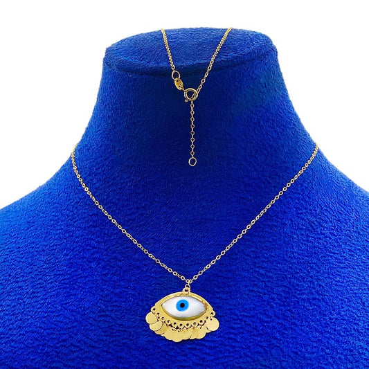 18K Real Gold Evil Eye With Roung Hangings Necklace