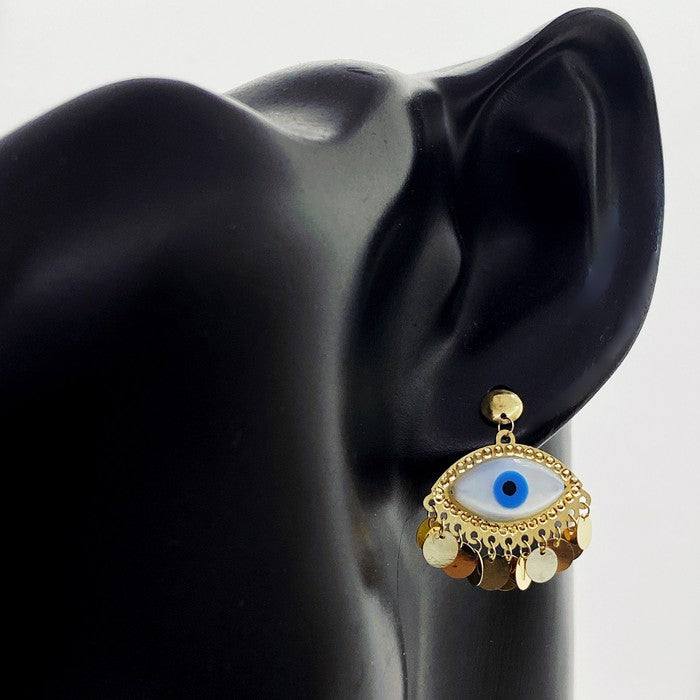 18K Real Gold Evil Eye With Round Hanging Earrings