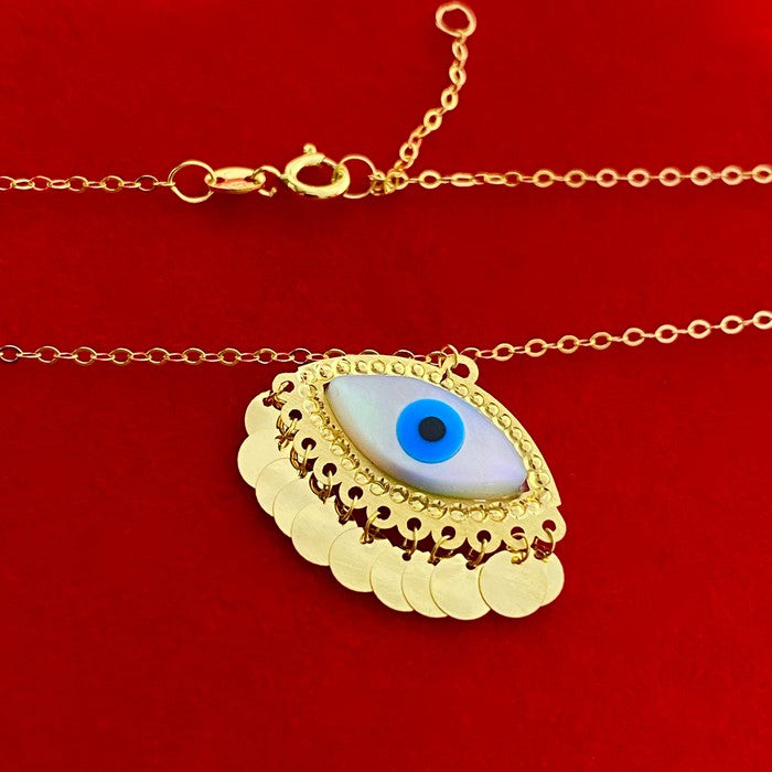 18K Real Gold Evil Eye With Roung Hangings Necklace