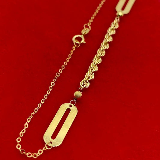 18K Real Gold Paper Clip Rope Chain Bracelet