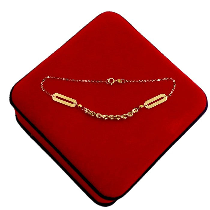 18K Real Gold Paper Clip Rope Chain Bracelet