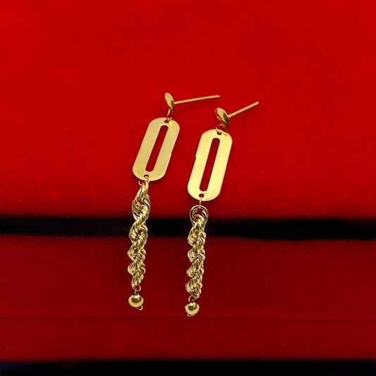 18K Real Gold Paper Clip Rope Chain Earrings