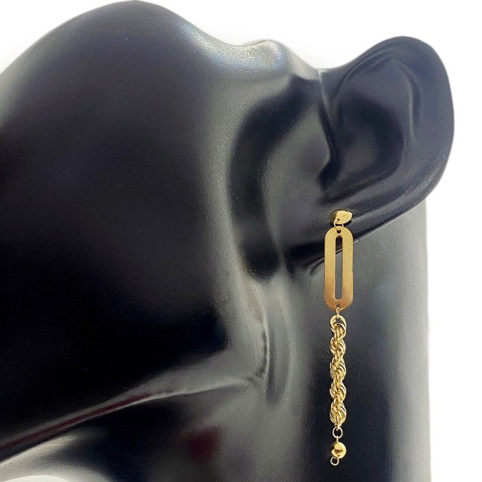 18K Real Gold Paper Clip Rope Chain Earrings