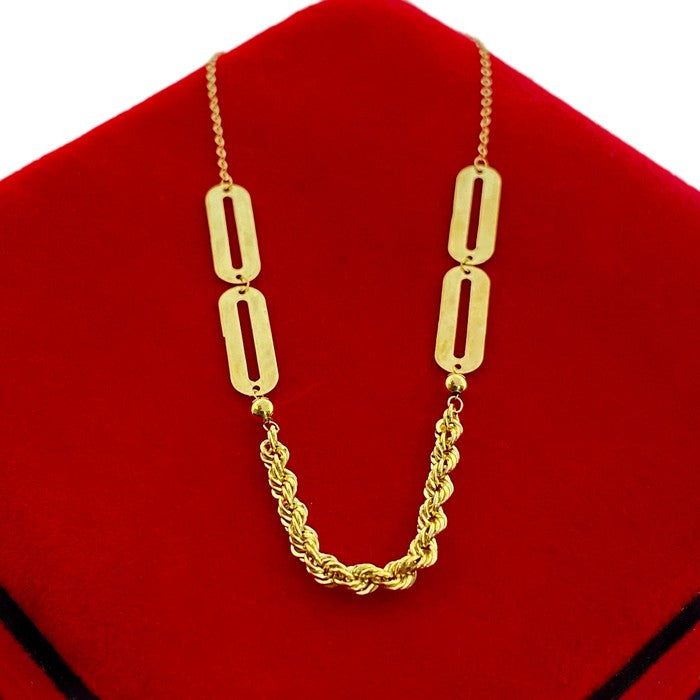 18K Real Gold Paper Clip Rope Chain Necklace