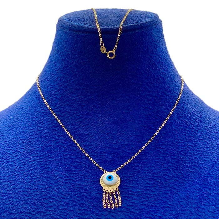 18K Real Gold Round Evil Eye Hanging Necklace