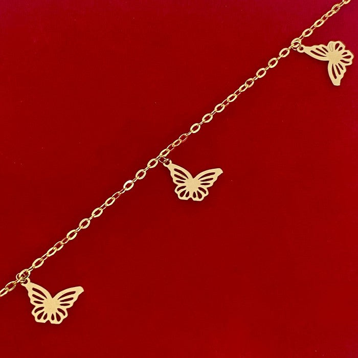 18K Real Gold Butterfly 5 Pendant Bracelet
