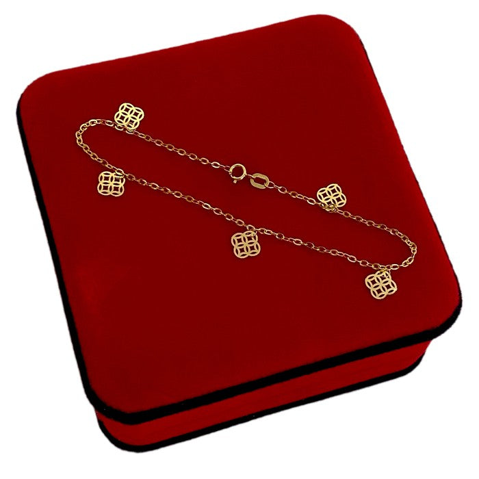 18K Real Gold Hexagons 5 Pendant Bracelet