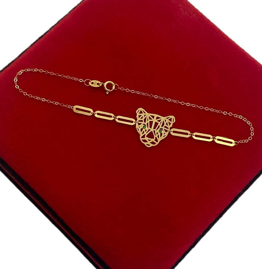 18K Real Gold Tiger Paper Clip Bracele