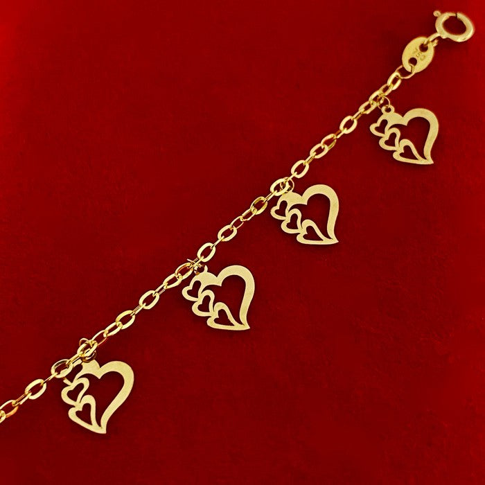 18K Real Gold Kids 4 Heart Bracelet