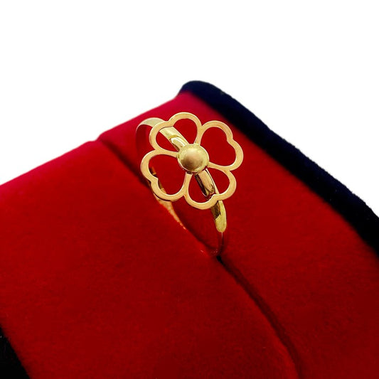 18K Real Gold 4 Heart Flower Ring