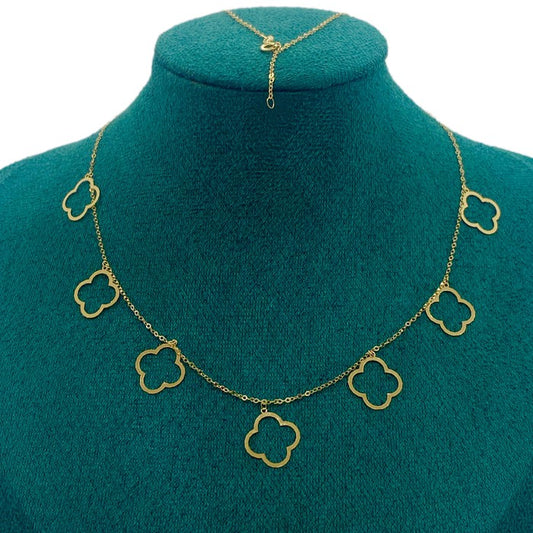 18K Real Gold 7 Hollow Vca Flower Necklace