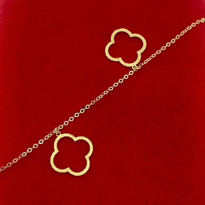 18K Real Gold 7 Hollow Vca Flower Necklace