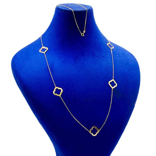 18K Real Gold 5 Big Hollow Vca Long Necklace