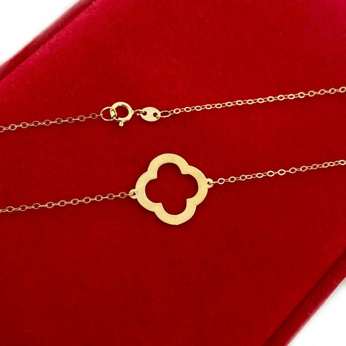 18K Real Gold 5 Big Hollow Vca Long Necklace