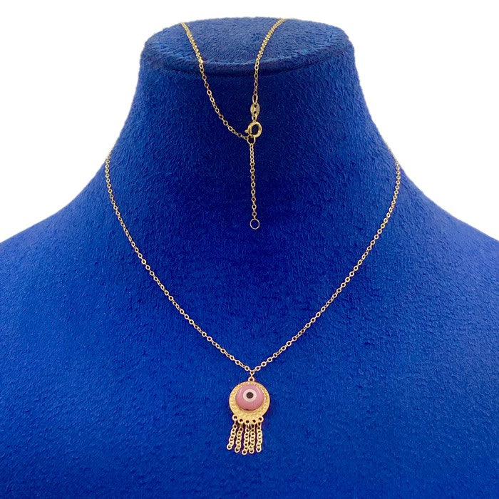 18K Real Gold Pink Evil Eye Necklace