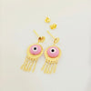 18K Real Gold Pink Evil Eye Hanging Earrings