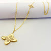 18K Real Gold Dual Chain Roberto 2 Flower Long Chain Necklace