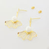 18K Real Gold Pearl Flower Earrings