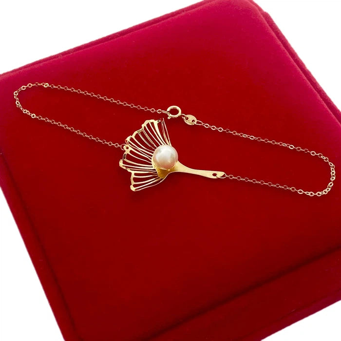 Gold Pearl Flower Bracelet.