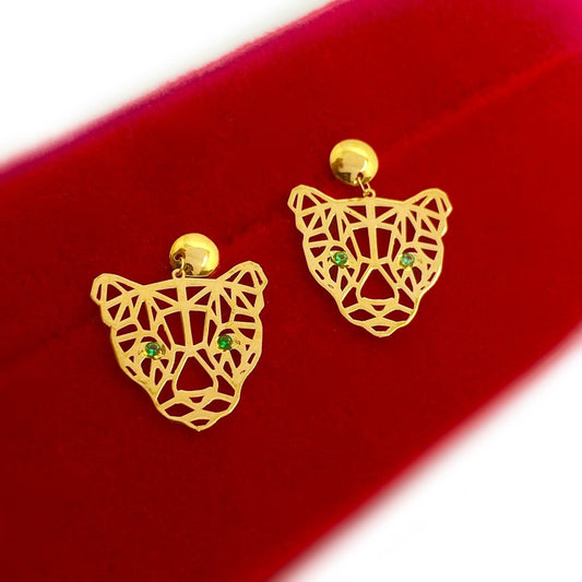 18K Real Gold Tiger Earrings