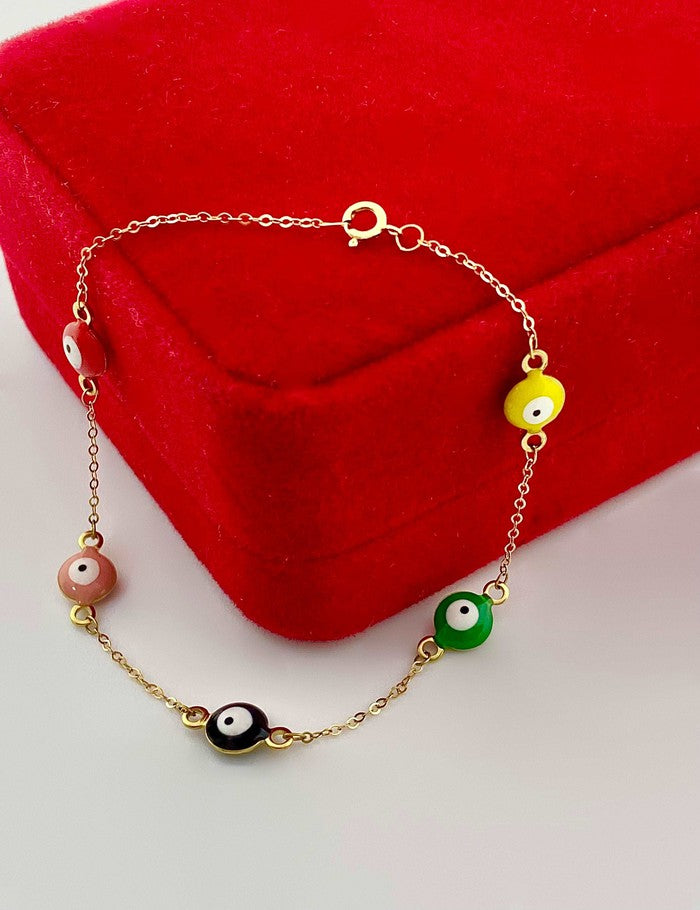 18K Real Gold 5 evil eye pendant bracelet - Embellish Gold