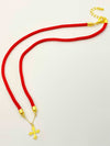 18K Gold cross pendant with Red thread adjustable necklace - Embellish Gold