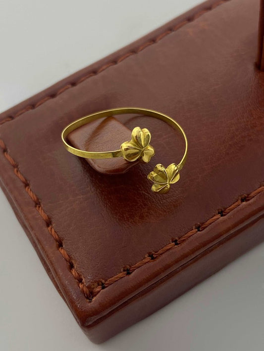 18K Real Gold 2 Flowers Ring - Embellish Gold