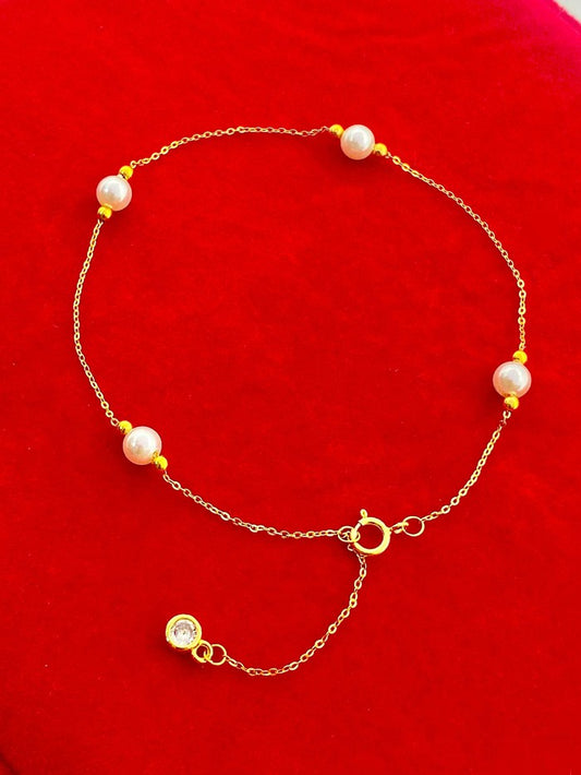 18K Real Gold Pearl and gold ball bracelet - Embellish Gold