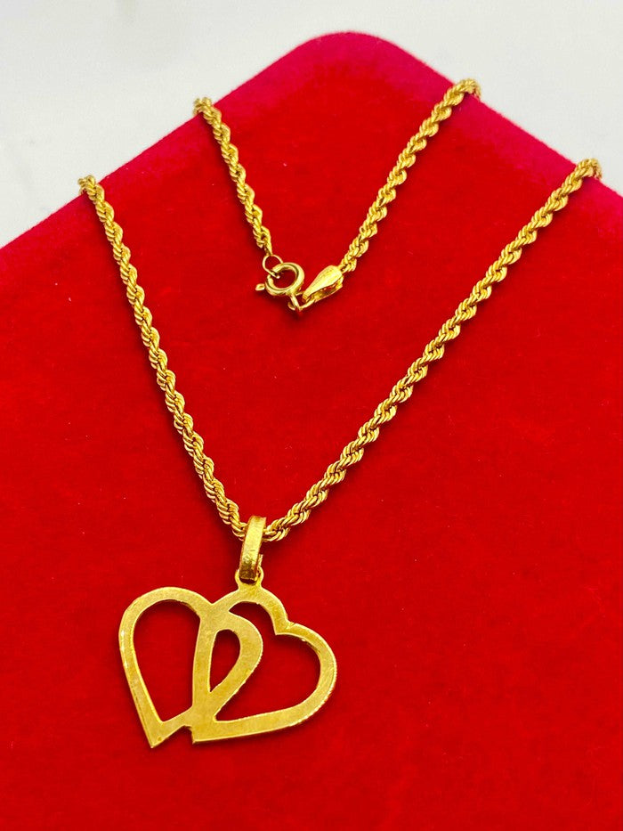18K Real Gold Double Heart Necklace - Embellish Gold
